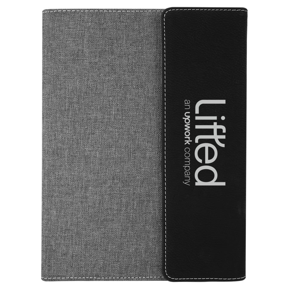 Lifted by Upwork 7x9" Mini Laser Engraved Gray Canvas and Leather Portfolio with Notepad